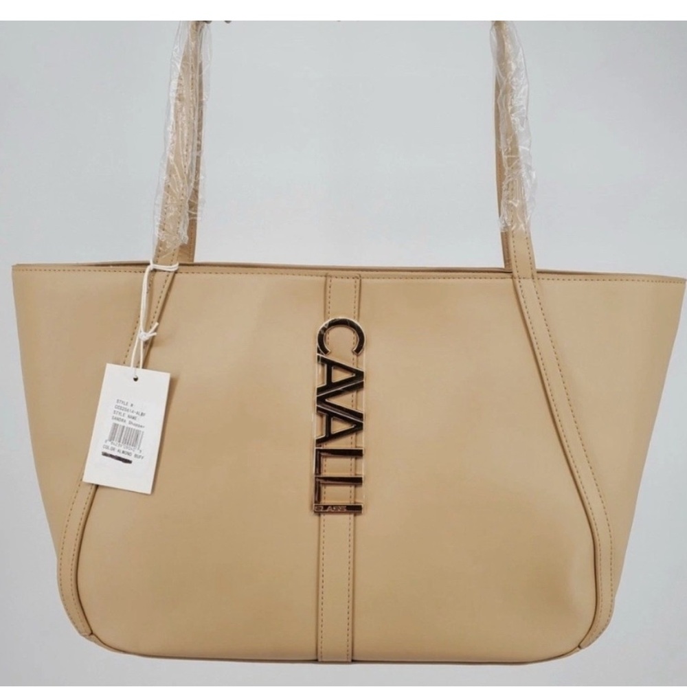 Cavalli Class Shoulder Bag Tote QVC Sandra Shopper NWT Almond Buff Huge 19"